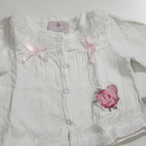 Baby Girls 4 Piece Embroidered Floral & Textured Pink & White Outfit Set 6-9m - Picture 4 of 7